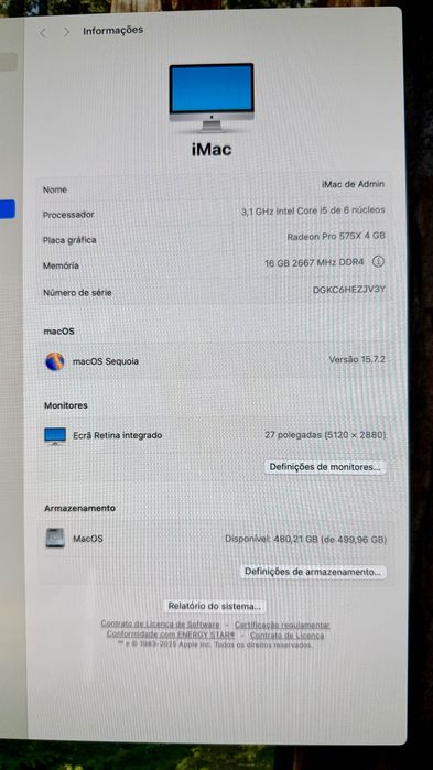 iMac 27" 5K, 3,1GHz i5, 16 GB DDR4, Radeon Pro 4GB, 500GB SSD (2019)
