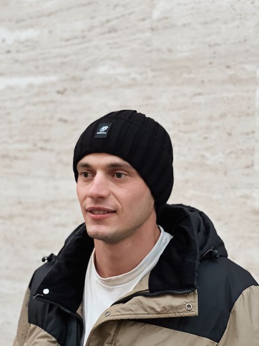-40% Мужская шапка на флисе New Balance 52-62 черная/серая/хаки ЗИМНЯЯ
