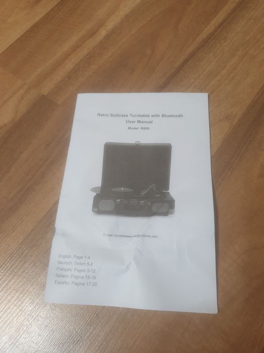 Winylowy gramofon 3-biegowy, 33/45/78 obr./min w stylu walizki z Bluet