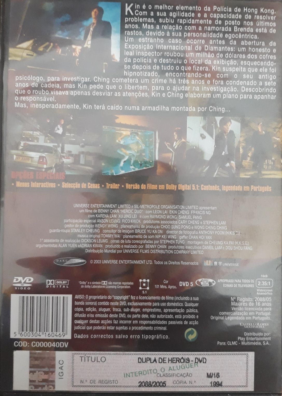 DVD Dupla de Heróis de Benny Chan