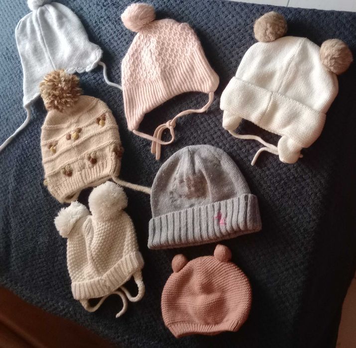 Conjunto 7 Gorros, malha, forrados a algodão - Zara Kid´s, - 3-9 meses