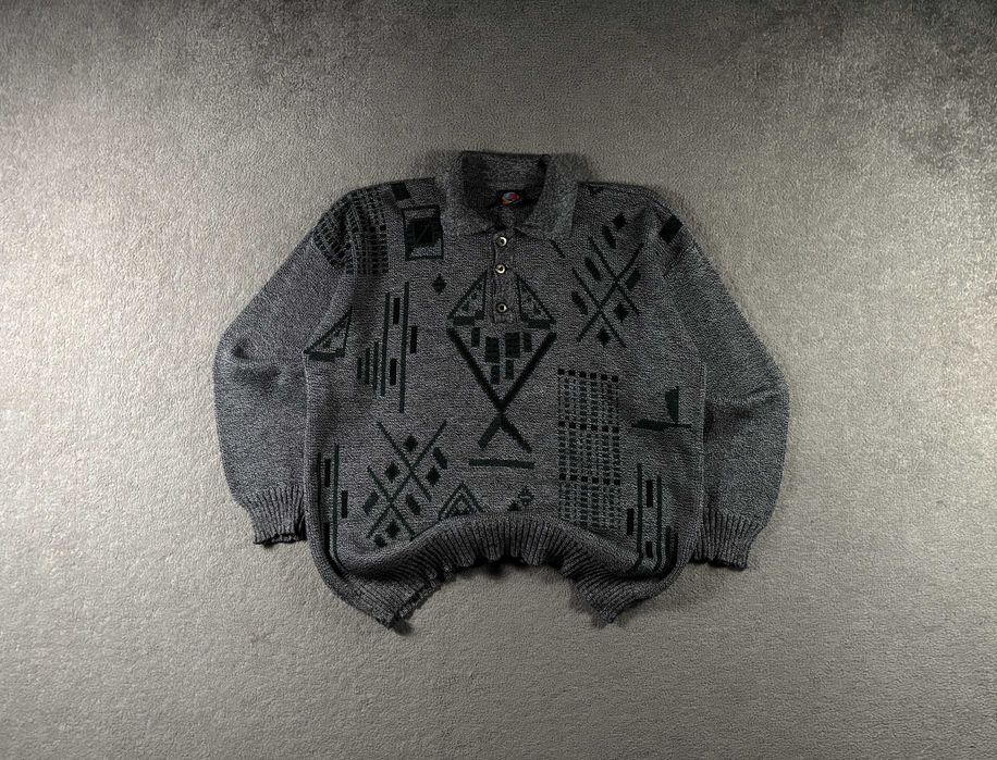 Sweter Nihat Triko L Szary Boxy Vintage Wzory Kształty Stary