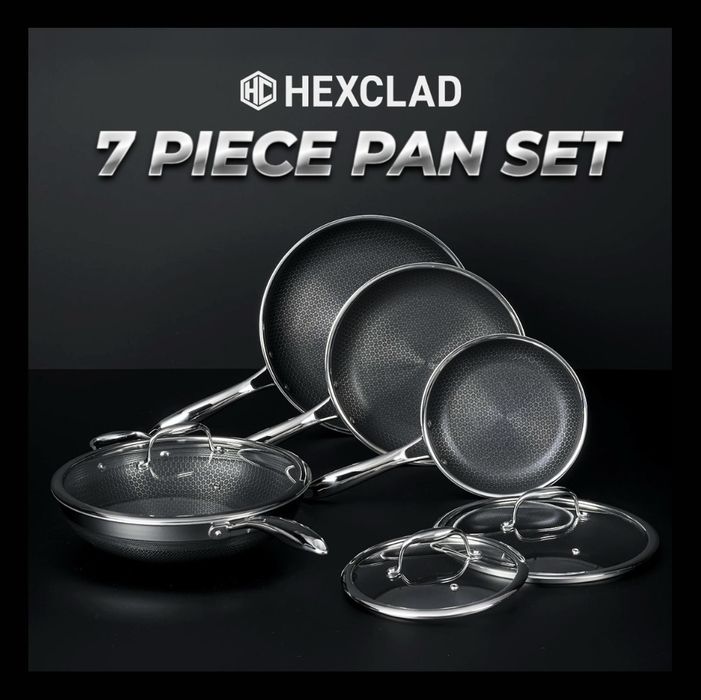 Набір сковорідок Hexclad 7pc Hybrid Cookware Set w/ Lids & Wok