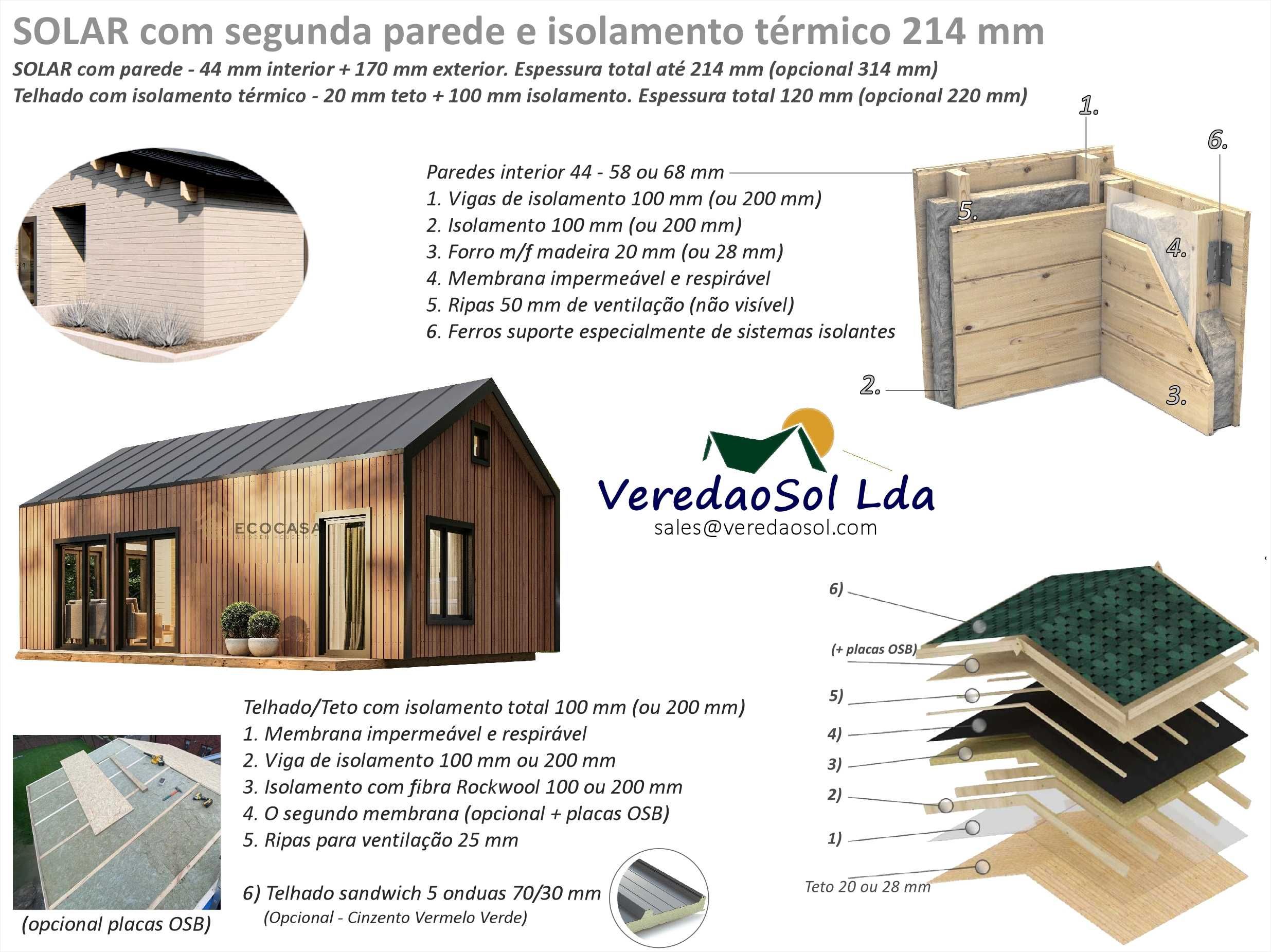 Casa Madeira SOLAR T2 50,5m² 214mm Segundaparede e isolamento telhado