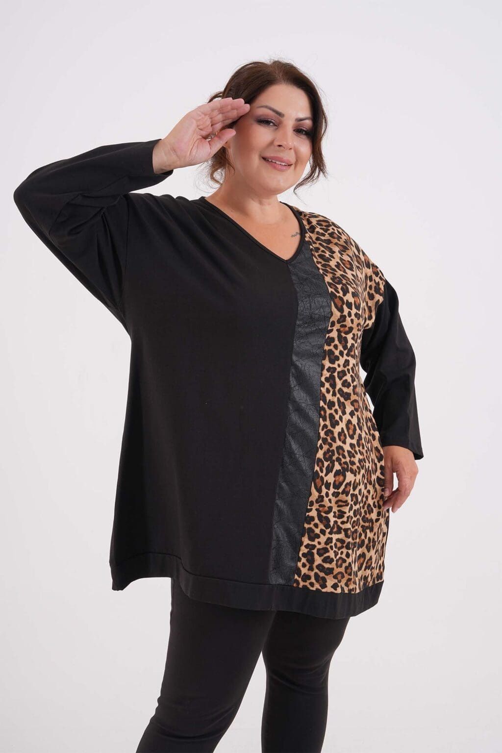 Bluzka plus size tunika duży rozmiar seraj bawełna panterka dekolt