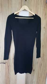 Czarny długi cienki sweter sukienka Butik