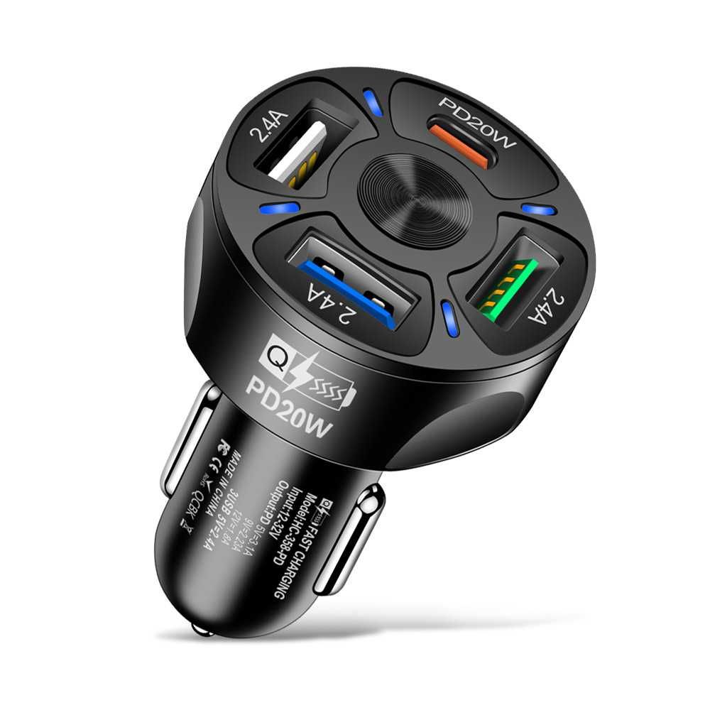 Ładowarka samochodowa 3x USB + 1x USB C - PD20W + kabelek