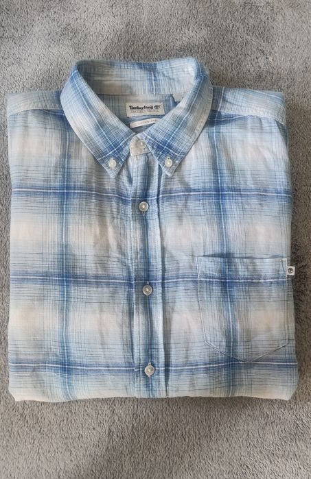 Modna koszula długi rękaw w kratę Timberland M 65% len 35% bawełna