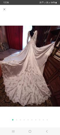 Свадебное платье demetrios атласное с кружевом + фата, диадема, платок