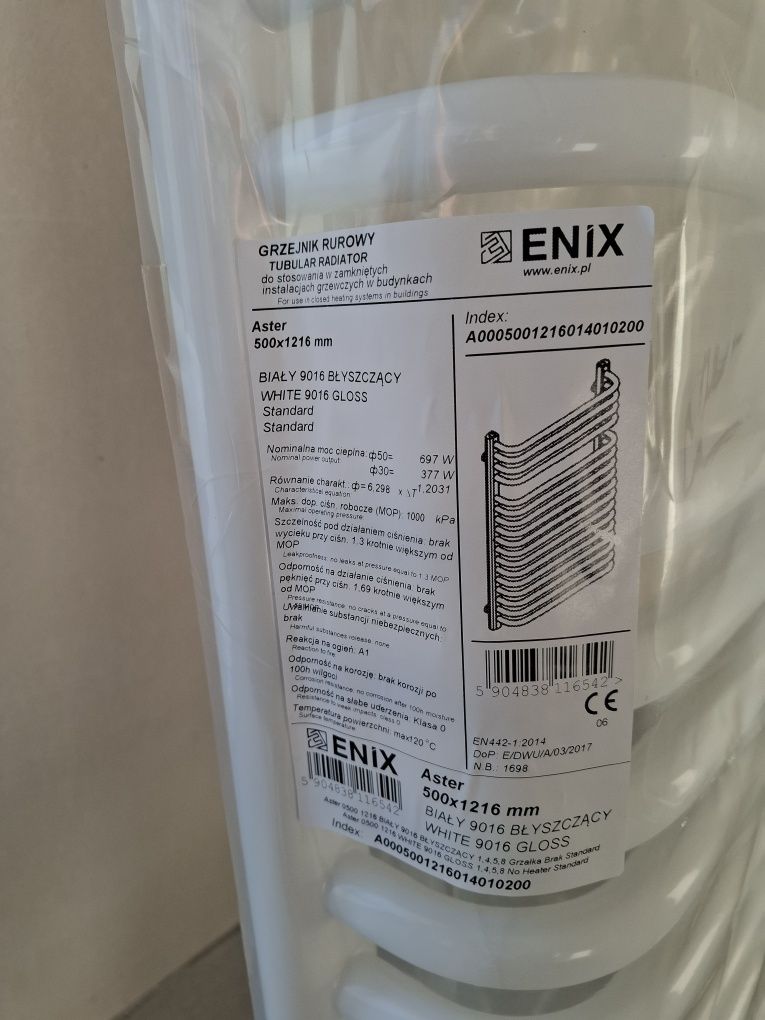 Grzejnik drabinkowy Enix Aster 500 x 1216 + głowica termost i zawory