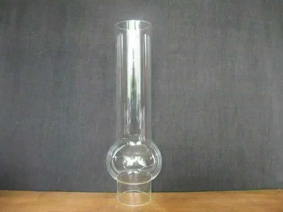 Duży szklany przeźroczysty klosz/ kominek_ lampa naftowa_mont. 65 mm