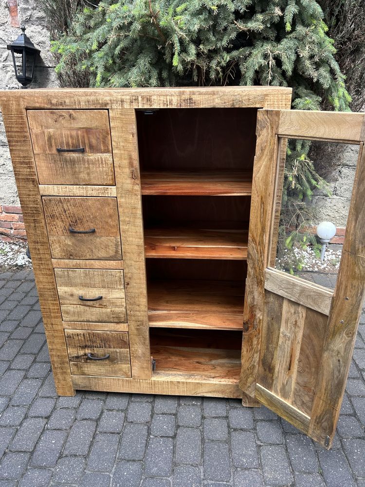 Komoda Kolonialna Witryna Loft Kredens Lite Drzewo Teak Stan BDB