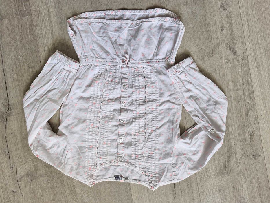 3x koszula długi rękaw elegancka biała kratka na guziki 122-128 zestaw