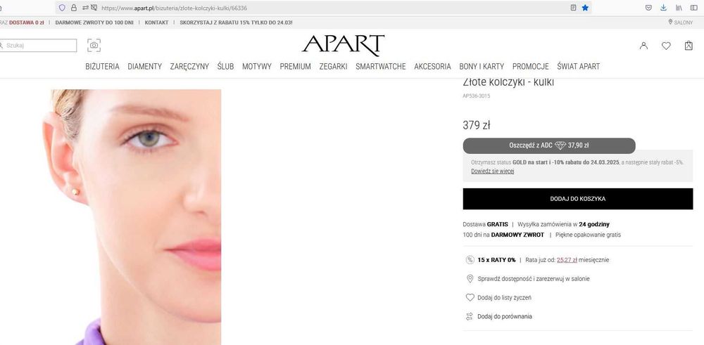 Kolczyki złote pr. 585 - kuleczki / kulki