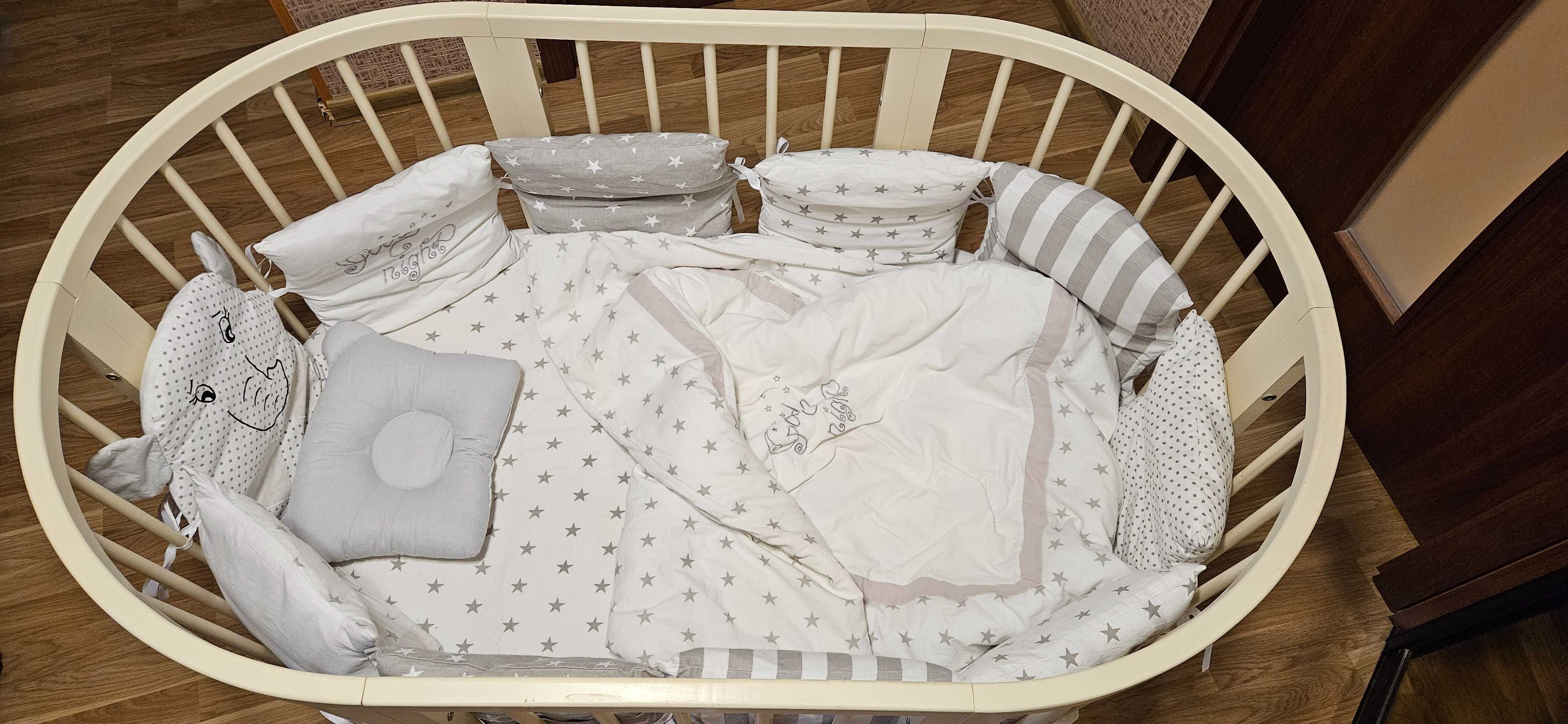 Дитяче ліжко трансформер 7в1 + матрац + постіль з захисними подушками
