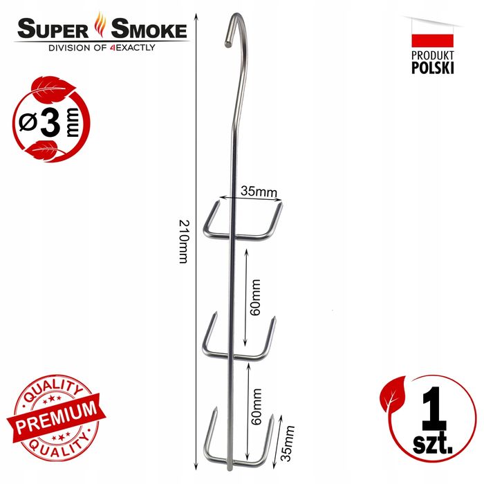 Hak Wędzarniczy Super Smoke do filetów i płatów ryb 3mm Premium 21cm