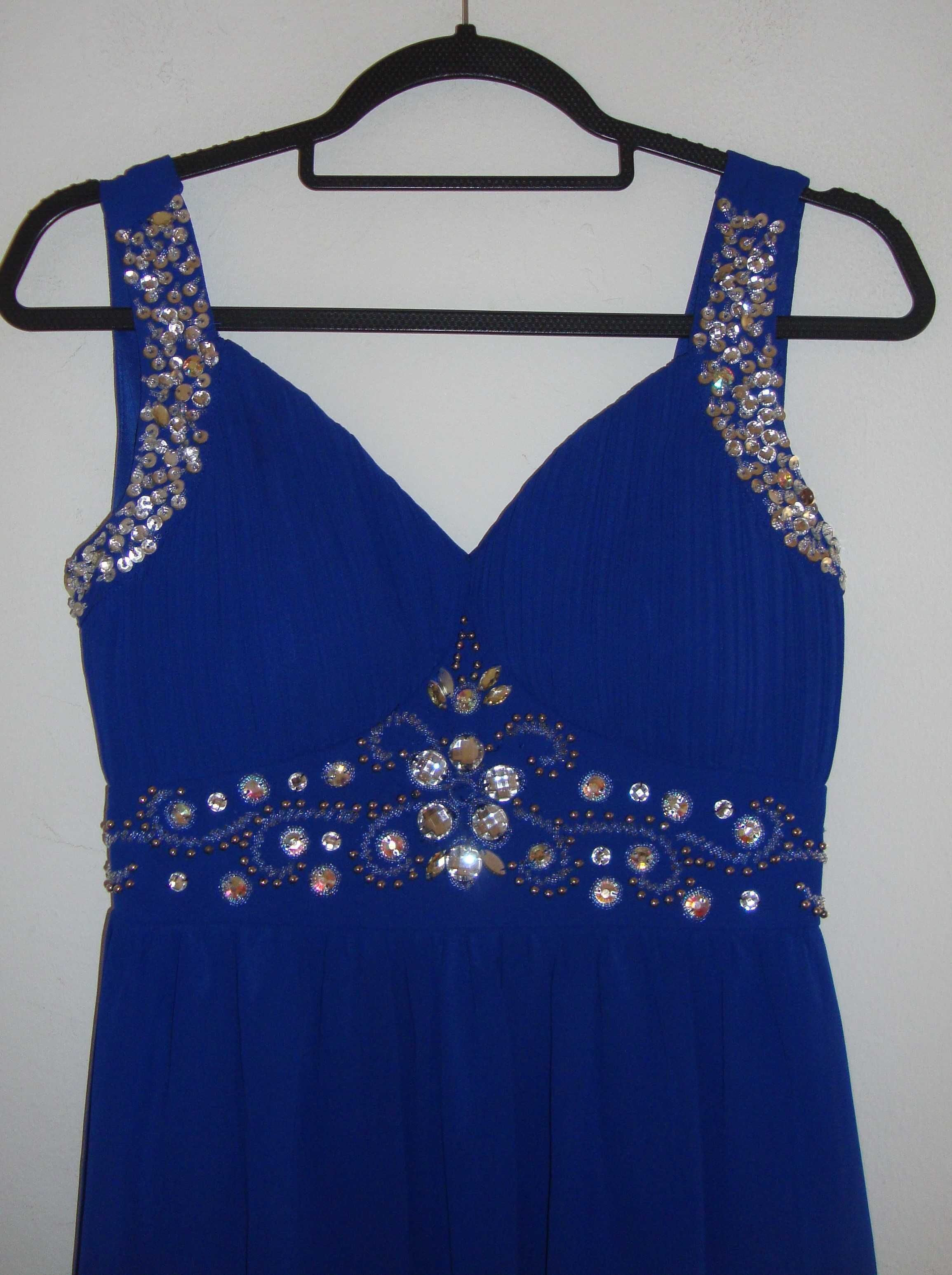vestido cerimonia azul safira com brilhantes S/M