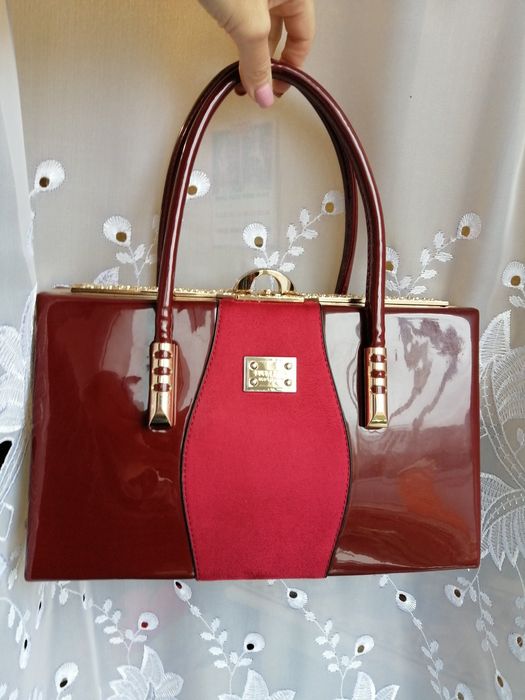 Сумка жіноча, сумка лакована, сумка-чемодан бордова, бордова сумка