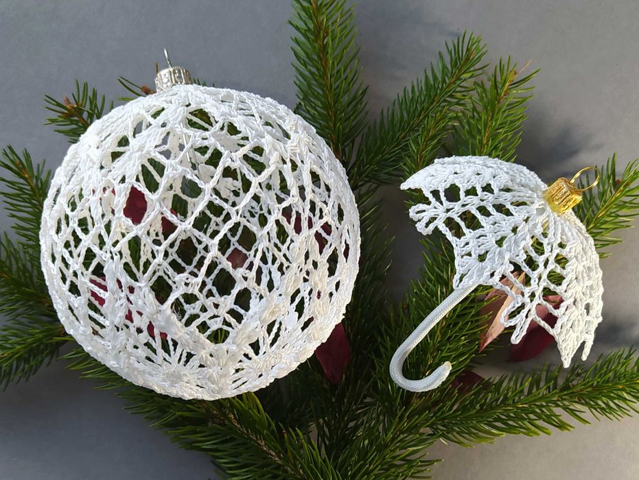 Ozdoby Choinkowe wykonane na Szydełku. Parasolki z zawieszką