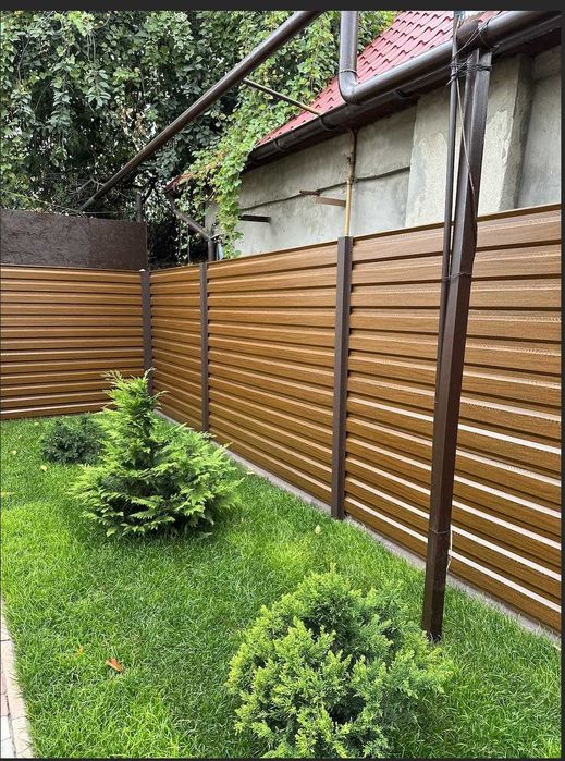 Профнастил для заборов. Дерево. Камень. Матовый. Монтаж. Паркан. 1 час