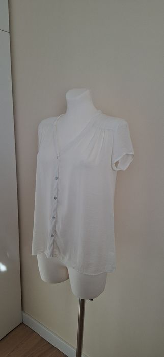 Koszula mgiełka luźna oversize krótki rękaw kolor kremowy H&M rozm. XS