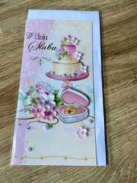 kartka okolicznościowa W Dniu Ślubu tort obrączki