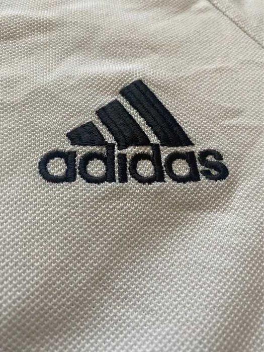 Koszulka polo Adidas biała z czarnymi pasami – 152 cm (ok. 11–12 lat)