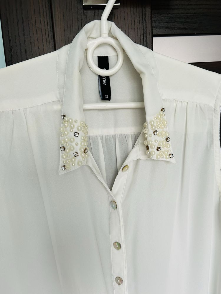 Biała koszula z perłami perełkami XS Flame koraliki