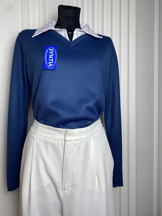 Nowy sweter damski niebieski z kołnierzykiem 40 L vintage lata 90/00