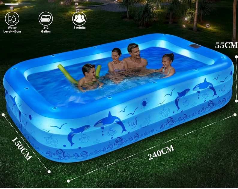 Piscina insuflável que muda de cor de noite 240x150x55 PORTES GRÁTIS