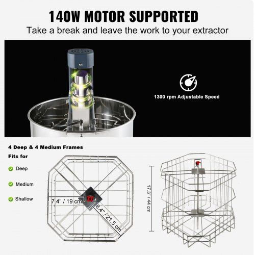 Extrator de mel  elétrico 140 W extrator tangencial de aço inoxidável