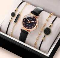 Czarny elegancki damski zegarek wraz z bransoletkami