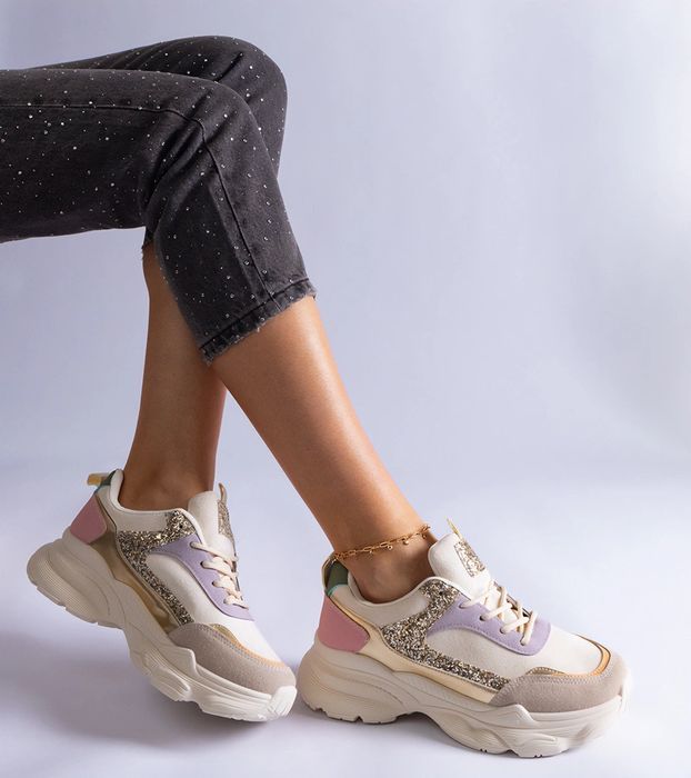 Wielokolorowe sneakersy z brokatowymi wstawkami Clorinda