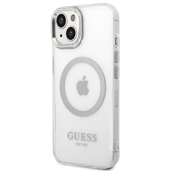 Etui na iPhone'a 14/15/13 6.1" Guess Metal Outline Magsafe Srebrne