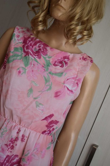 Sukienka 34 XS S szyfonowa kwiaty zwiewna lekka letnia krótka mini