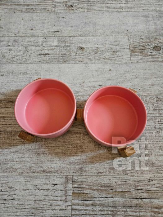Miski ceramiczne dla psa kota zestaw 2 sztuki x 400 ml różowe