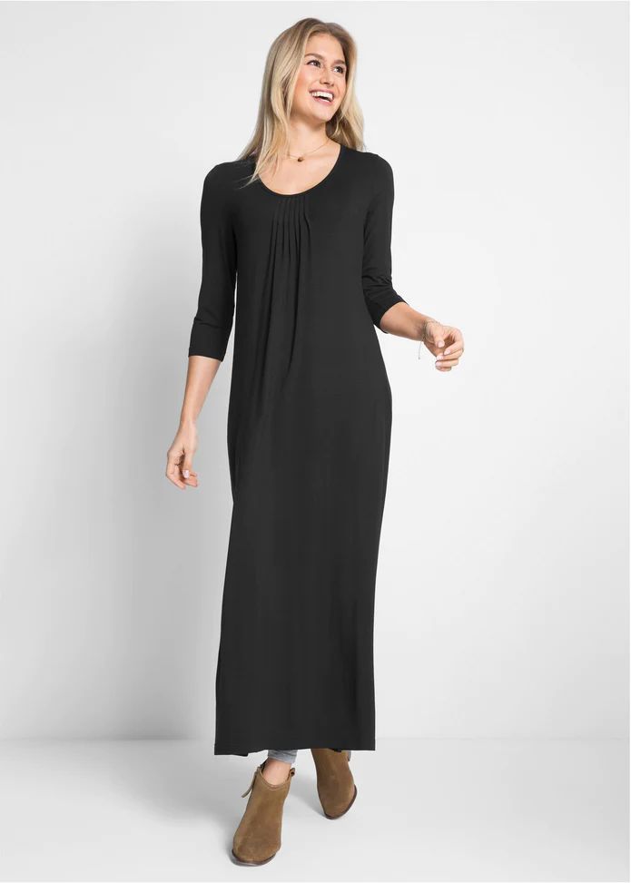 Bonprix czarna sukienka długa stretch krój A rękaw 3/4 36-38 VV