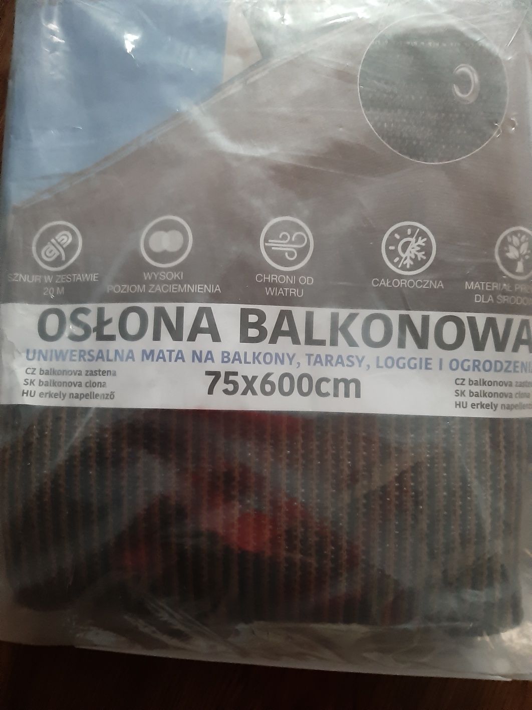 Osłona mata balkonowa 75x600 cm balkon taras loggia ogrodzenie