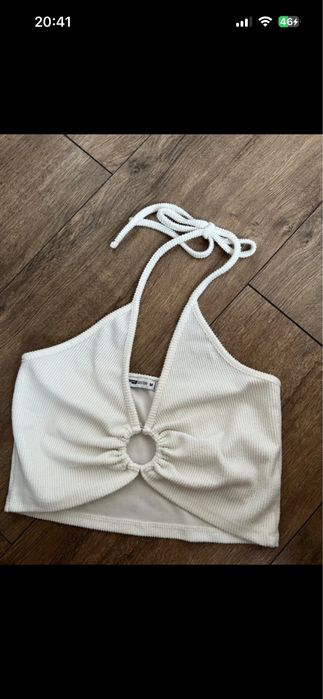 biały top wiązany na karku M