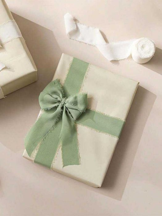 Szałwiowa wstążka szyfonowa ręcznie rwana 4 x 500 cm - 2 sztuki