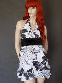 Quiz letnia sukienka mini bombka amerykański dekolt biel czerń groszki