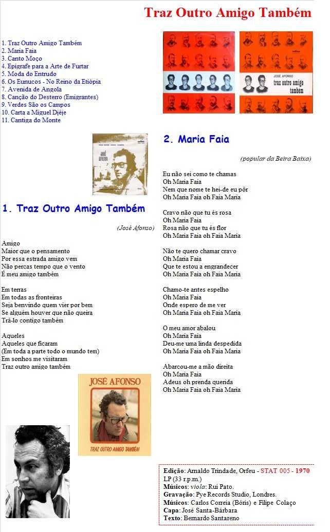 José Afonso	- - - - -		Traz Outro Amigo Também	- - - - -	LP