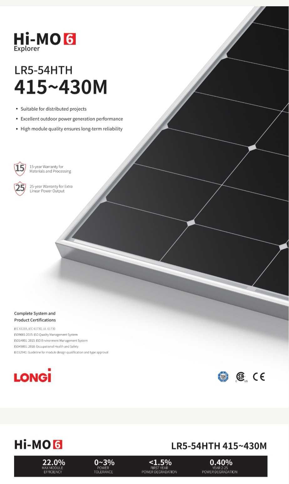 Painel solar fotovoltaico mono. Longi 430W 15a.garantia