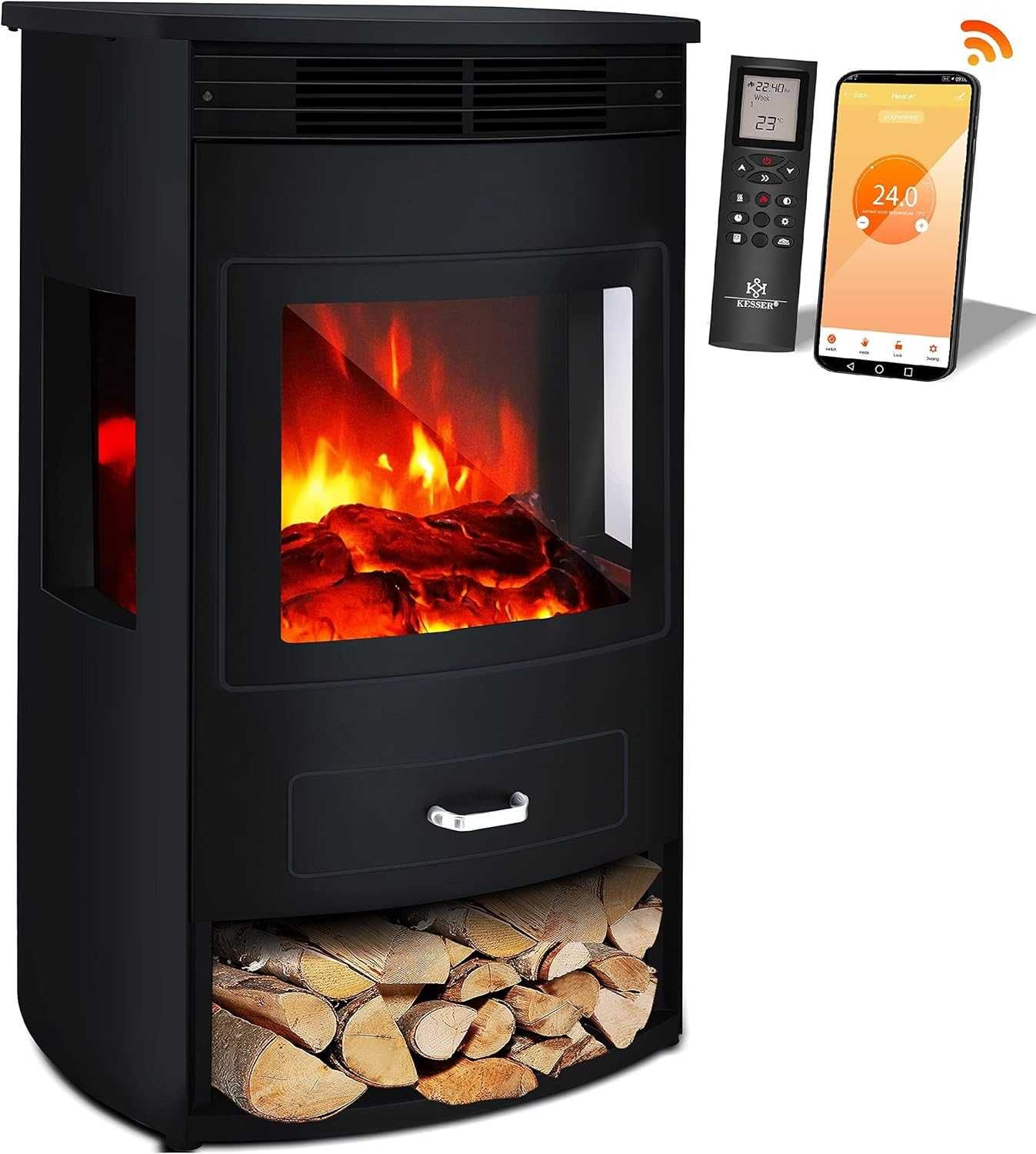 Kominek elektryczny Kesser Stojący z funkcją grzania 1900W Czarny Wifi