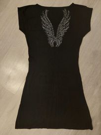 Sukienka z kryształkami skrzydła czarna na zimę By Laetita ciepła