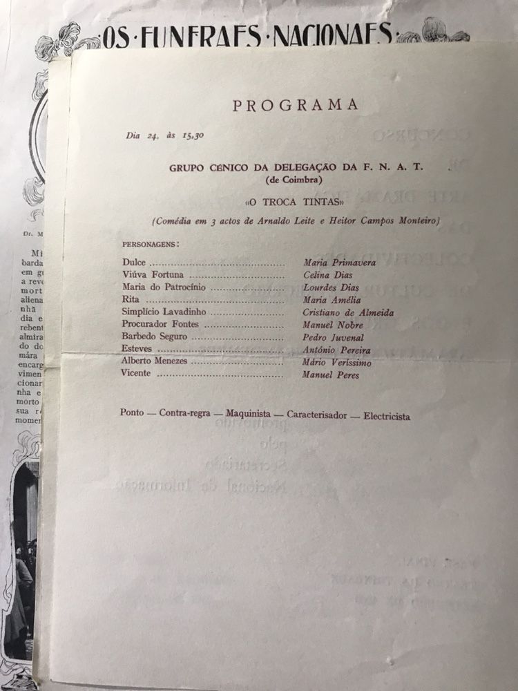 Vintage folhetos dos espetaculos teatro trindade e outros