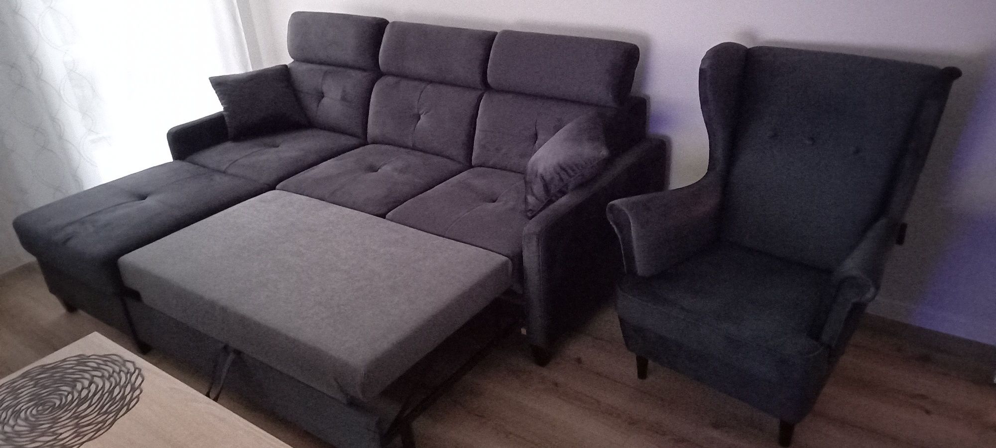 Zestaw wypoczynkowy narożnik + fotel uszak