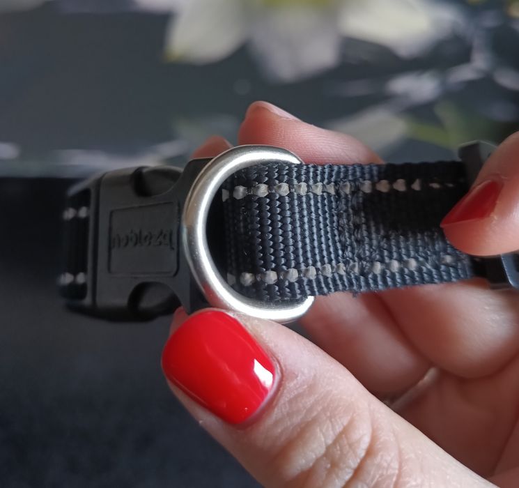 Obroża dla psa odblaskowa, regulowana, czarna, z klamrą