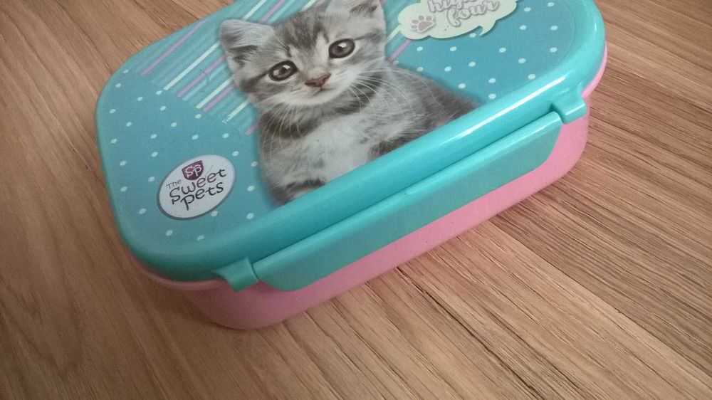 Śniadaniówka szary kotek (kot), pastelowe kolory