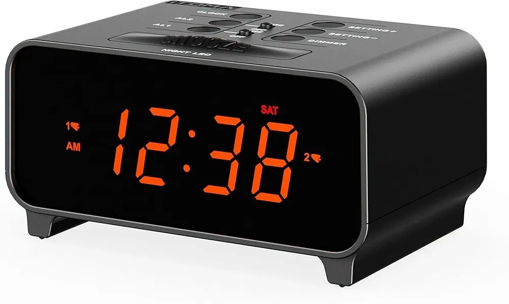 iTOMA 213 mały cyfrowy budzik, podwójny alarm z 4 trybami budzika